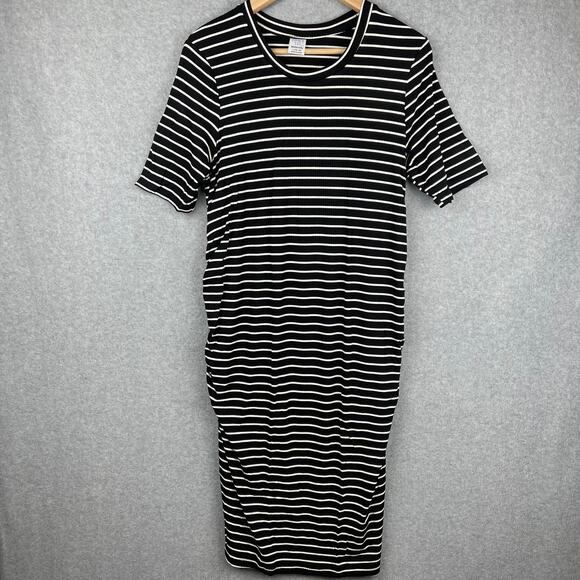L4014 Time and Tru Maternity Ruching Striped Dress Size Large (12-14) - Picture 1 of 7